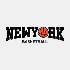 vector new york basketball text with basket ball icon