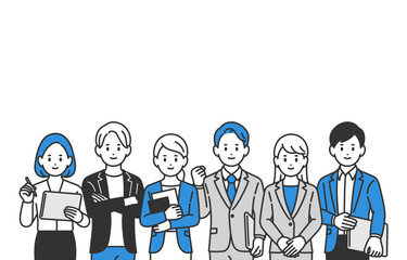 働くビジネスパーソン男女の上半身ポーズセット【人物ベクターイラスト素材】