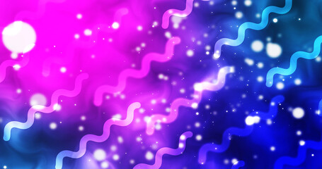 Creative abstract and out-of-the-box squiggle line moving with particles on colorful vibrant trendy modern gradients.Motion graphic animated bg.