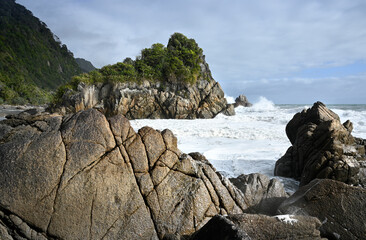 Huge Waves from the Tasman Sea Crash into rocks Karamea