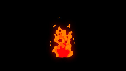 Fototapeta premium Simple glowing burning cartoon anime manga-style fire animation. Small burning fire torch. Fire flash motion graphic element.