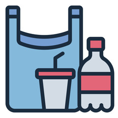 Plastic bag and bottle filled line icon