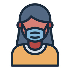 Woman wear face mask filled line icon