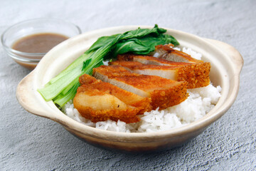 Freshly cooked Lechon Kawali or deep fried pork belly served with rice