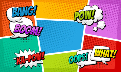 Fototapeta premium Colorful comic scene background with speech bubble expression