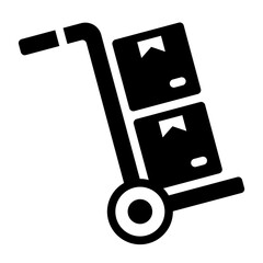 Trolley with cardboard box solid glyph icon