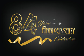 Celebrate the 84th anniversary with gold letters, gold ribbons and confetti on a dark background