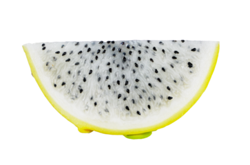 Sliced Yellow dragon fruit isolated on white background.