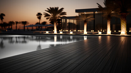 Swimming pool - night - accent lighting - palm trees 