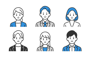 ビジネスパーソン男女の上半身セット【人物ベクターイラスト素材】