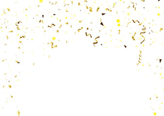 Golden confetti on a white background. Festive vector illustration.