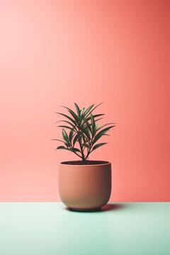 Minimalist potted plant with pastel colors