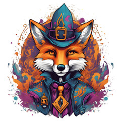 Print-ready graffiti Fox , vibrant, high-detail action art on white. Expressive and trippy design