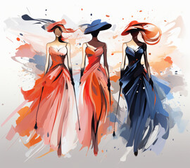 Fashion drawing sketches of beautiful young women
