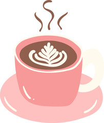 A cup of hot coffee with latter art flat design