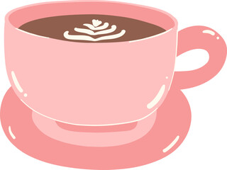 A cup of hot coffee with latter art flat design