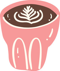 A cup of hot coffee with latter art flat design