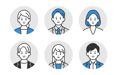 ビジネスパーソン男女の顔アイコンセット【人物ベクターイラスト素材】
