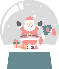 merry christmas and happy new year with cute santa claus, gift and candy cane in crystal ball, flat png transparent element cartoon character design