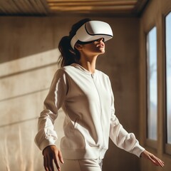 Illustration of a person wearing a virtual reality VR headset, AI Generated.