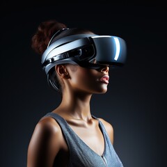 Illustration of a person wearing a virtual reality VR headset, AI-Generated.