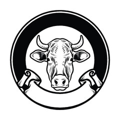 Cow Black and White Logo Design Vector