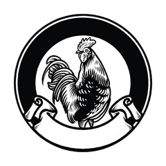 Chicken Black and White Logo Design Vector