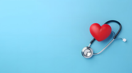 World Heart Day 3d Render Illustration with Red Heart and Stethoscope