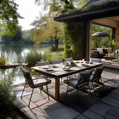 Fototapeta premium table and chairs in the garden