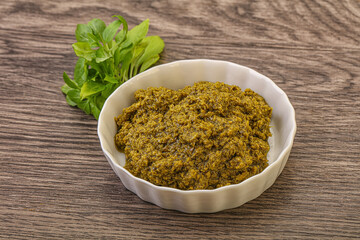 Green sauce pesto with basil