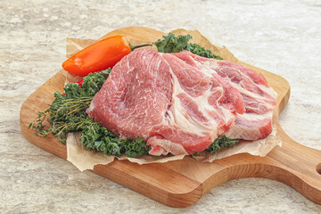 Raw pork neck for cooking
