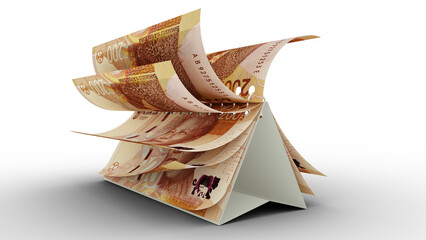 Calander made of Suth Africa Rand notes isolated on white background. Money calander. Spending concept. 3d rendering