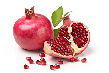 Pomegranate with cut in half isolated on white background. (ai generated)