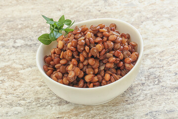 Boiled lentil in the bowl