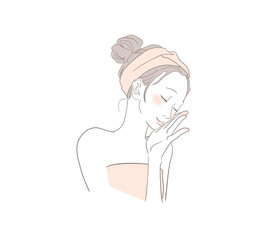 頬に手をあてて目を閉じている女性