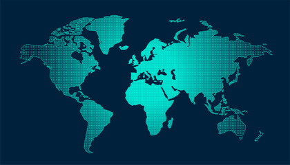 Fototapeta na wymiar bright aquamarine world map in dotted style template design