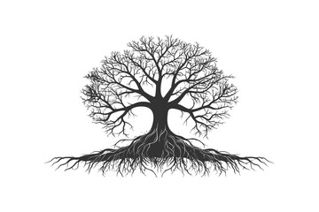 Tree of life silhouette with roots sketch. Vector illustration design.