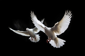 white dove isolated on black background  generative ai