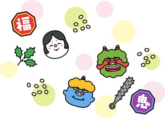 節分イメージ　鬼とおかめ.
