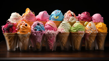 Large assortment of artisanal Italian ice cream. Generative Ai
