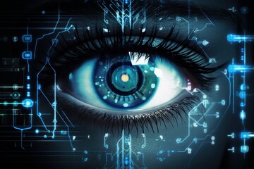 Futuristic of Iris Recognition and Retina Scanning System With Digital Interface, Biometric Identification and Data Security Verification. Generative Ai