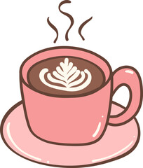 A cup of hot coffee with latter art doodle outline