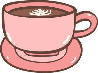 A cup of hot coffee with latter art doodle outline