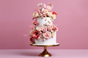 Elegant Floral Wedding Cake - A Stunning Masterpiece of Romance and Taste - Created with Generative AI Tools