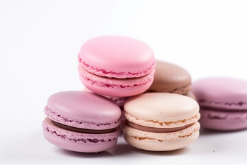 Fototapeta na wymiar Elegant Delicacy: Soft Pink and White Macarons on a Crisp White Background - Delightful Confectionery Artistry - Created with Generative AI Tools