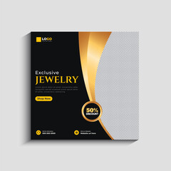 Jewelry social media post, web banner or square flyer design template
