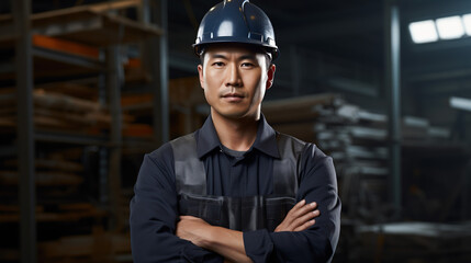 Obraz premium A straightforward shot of a confident male worker with his arms crossed. industrial construction worker