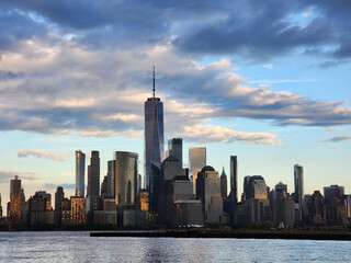 ny urban city architecture of midtown manhattan and hudson river with metropolis cityscape of new york downtown