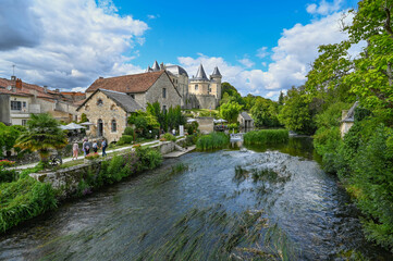 Fototapeta na wymiar Verteuil-sur-Charente is a village situated on the banks of the river Charente, in the quiet French countryside with a beautiful castel and water mills. High quality photo
