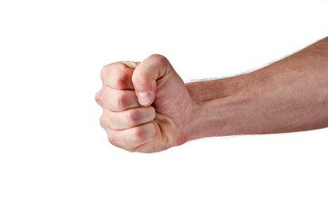 man's big fist on white
